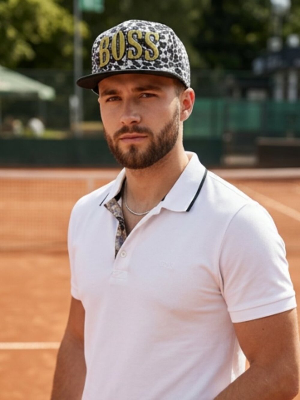 NEW Men / Women White Leopard Print Boss Cap Black Brim Adjustable Baseball Hat